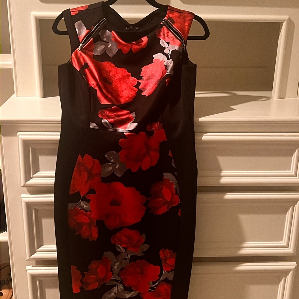 Elegant Black and Red Floral Dress